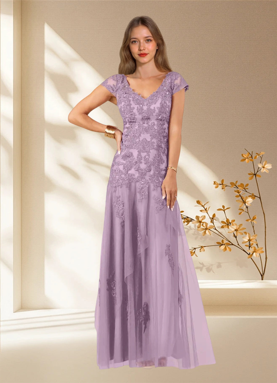 Augday Romy Mermaid V-Neck Sequins Tulle Dress