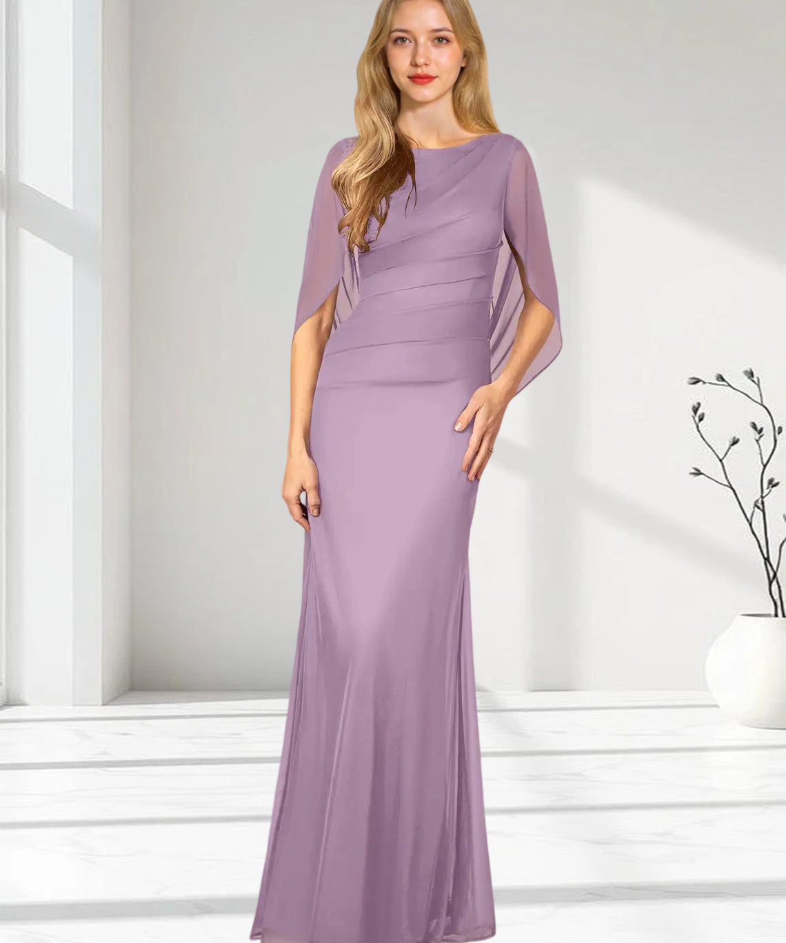 Augday Belladonna Mermaid Scoop Pleated Mesh Dress
