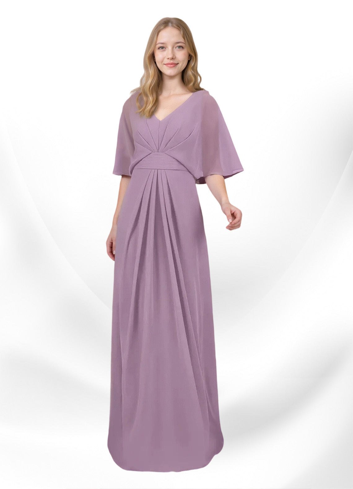 Augday Oksana A-Line V-Neck Pleated Chiffon Dress