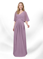 Augday Oksana A-Line V-Neck Pleated Chiffon Dress