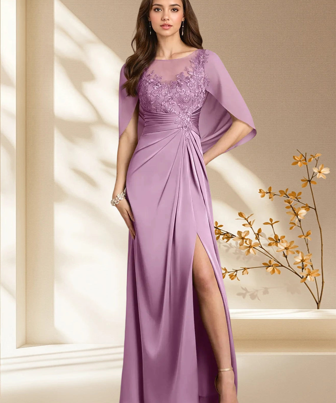 Augday Hera A-Line Lace Stretch Satin Dress