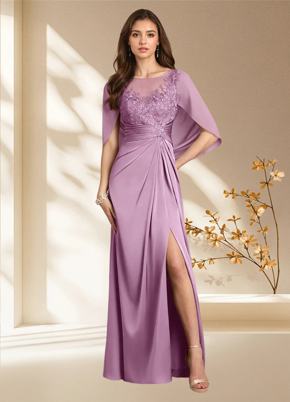 Augday Hera A-Line Lace Stretch Satin Dress