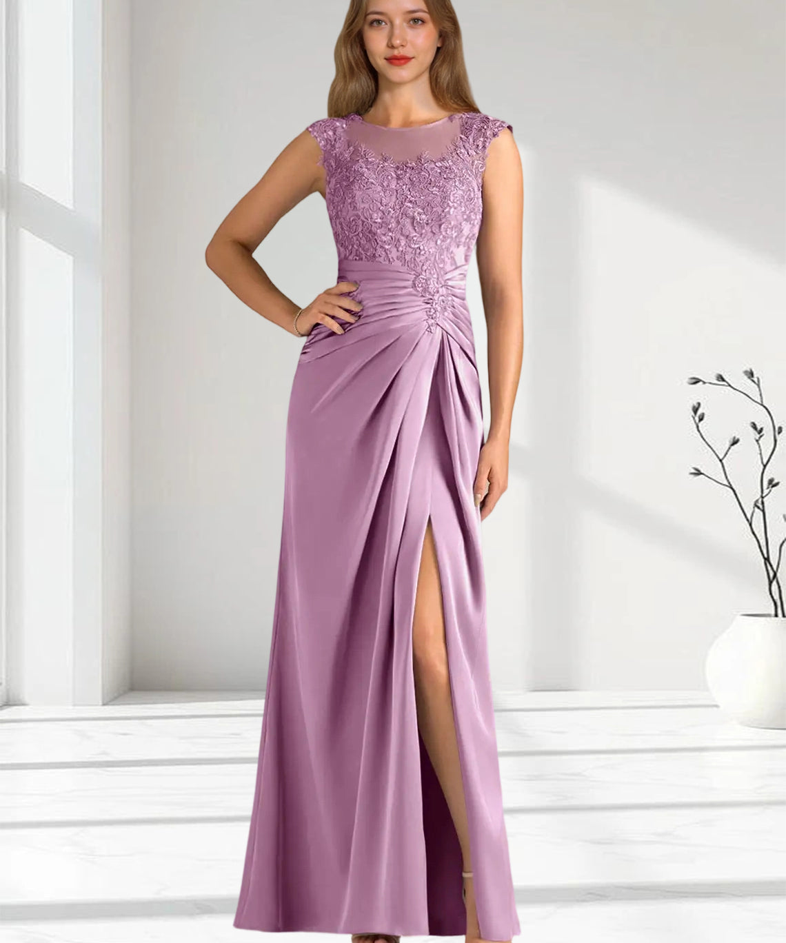 Augday Santa Barbara Sheath Pleated Stretch Satin Dress