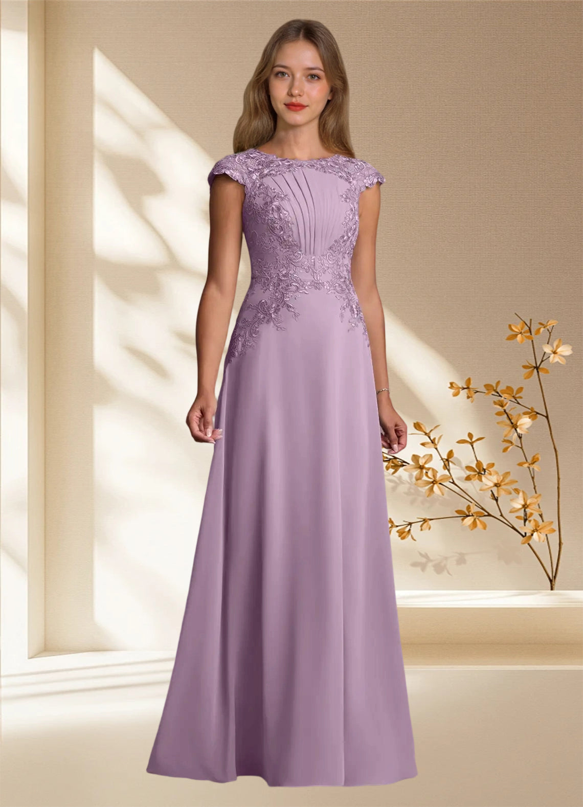 Augday Christi A-Line Lace Chiffon Dress