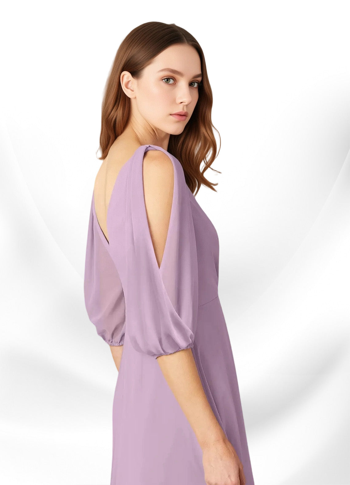Augday Bronwyn A-Line V-Neck Ruched Chiffon Dress