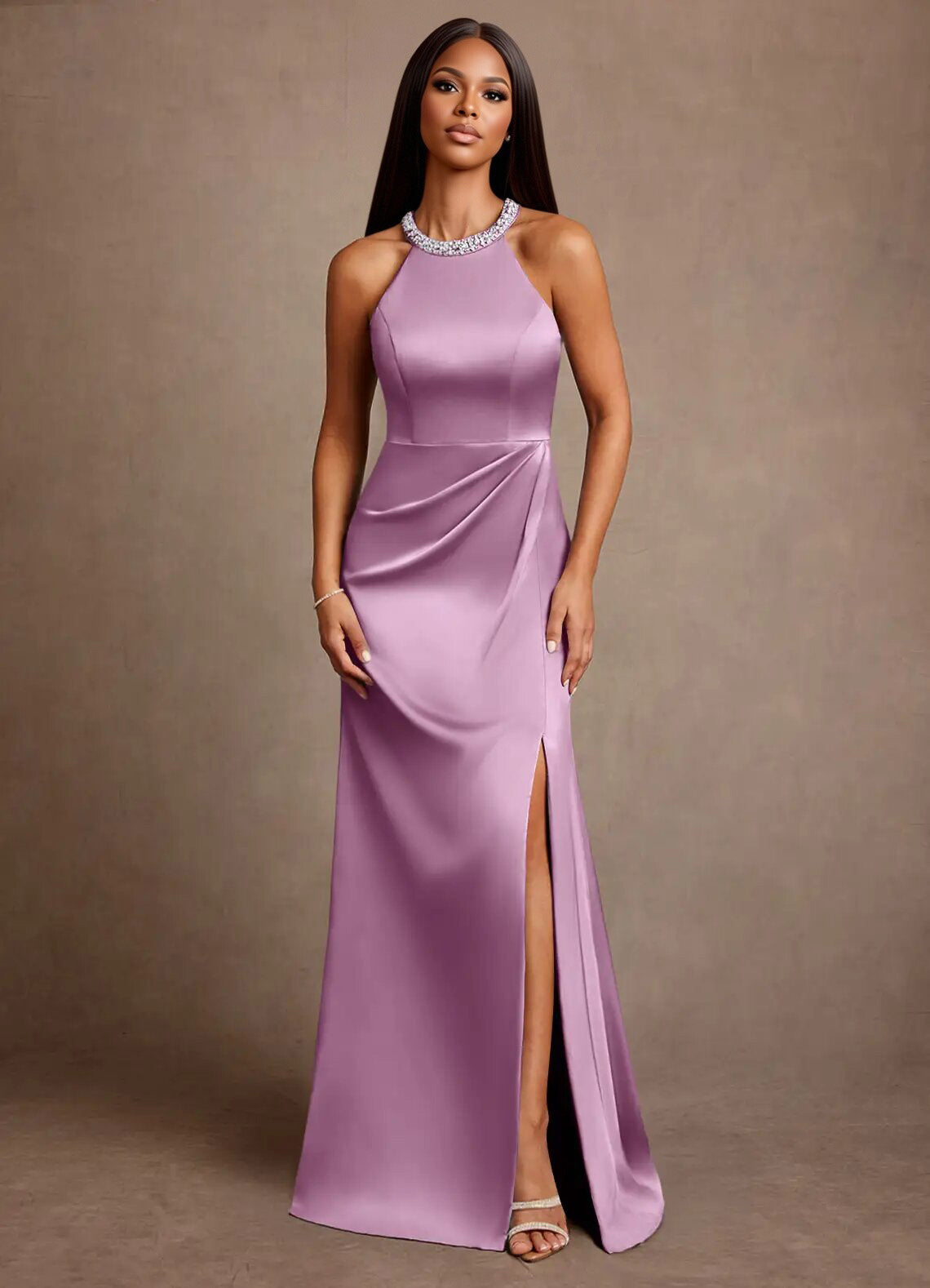 Augday Lawrence A-Line Pleated Stretch Satin Dress