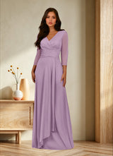 Augday Annetta A-Line V-Neck Pleated Mesh Dress