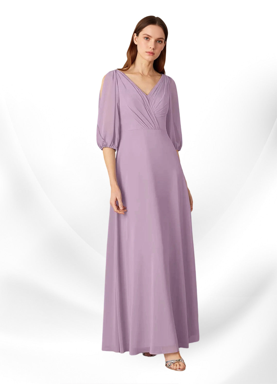 Augday Bronwyn A-Line V-Neck Ruched Chiffon Dress