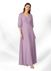 Augday Bronwyn A-Line V-Neck Ruched Chiffon Dress