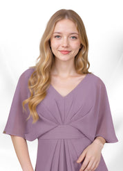 Augday Oksana A-Line V-Neck Pleated Chiffon Dress