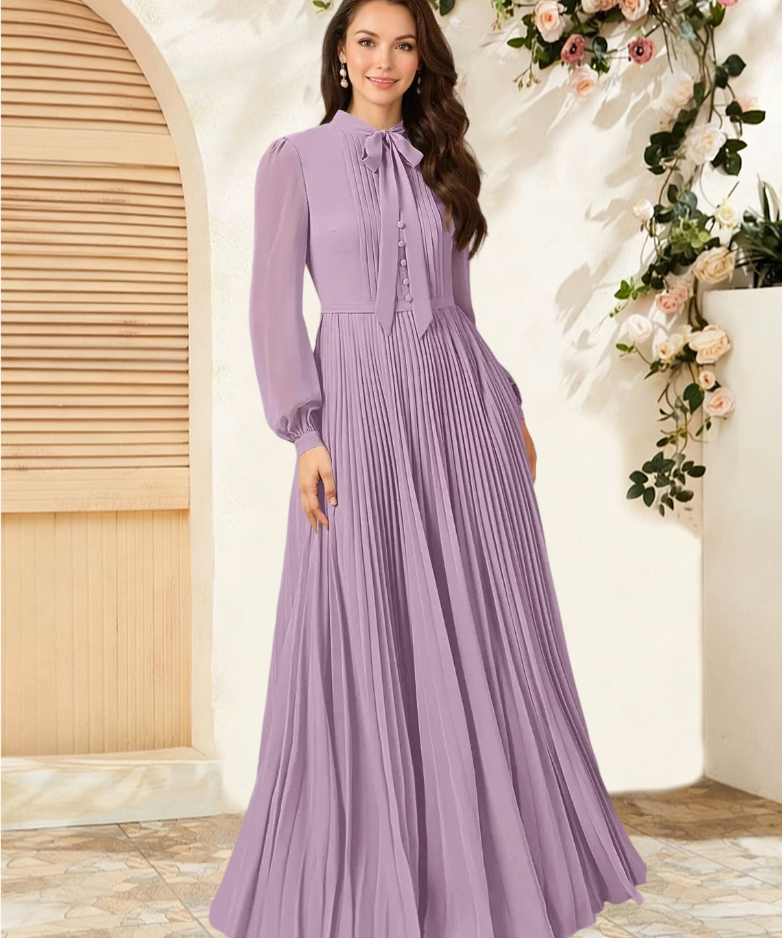 Augday Adellah A-Line Pleated Chiffon Dress