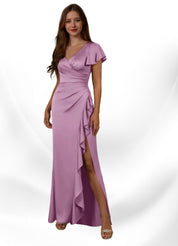 Augday Roya Mermaid V-Neck Pleated Stretch Satin