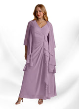 Augday Manuella A-Line V-Neck Pleated Chiffon Dress