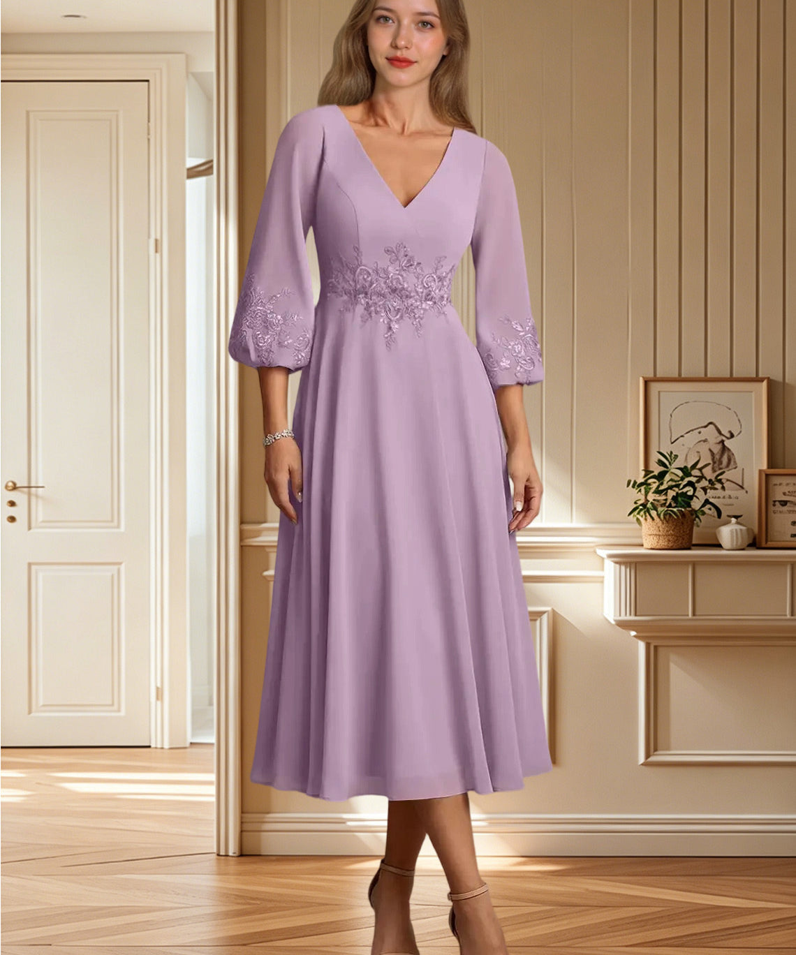 Augday Ana A-Line Lace Chiffon Dress