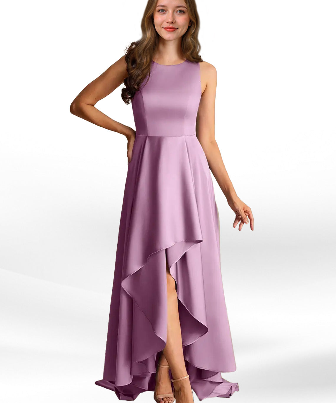 Augday Niles A-Line Trains Stretch Satin Dress