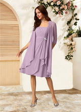 Augday Olivia A-Line Square Neckline Pleated Chiffon Dress
