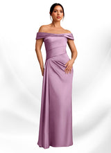 Augday Beah Sheath Off the Shoulder Stretch Satin Dress