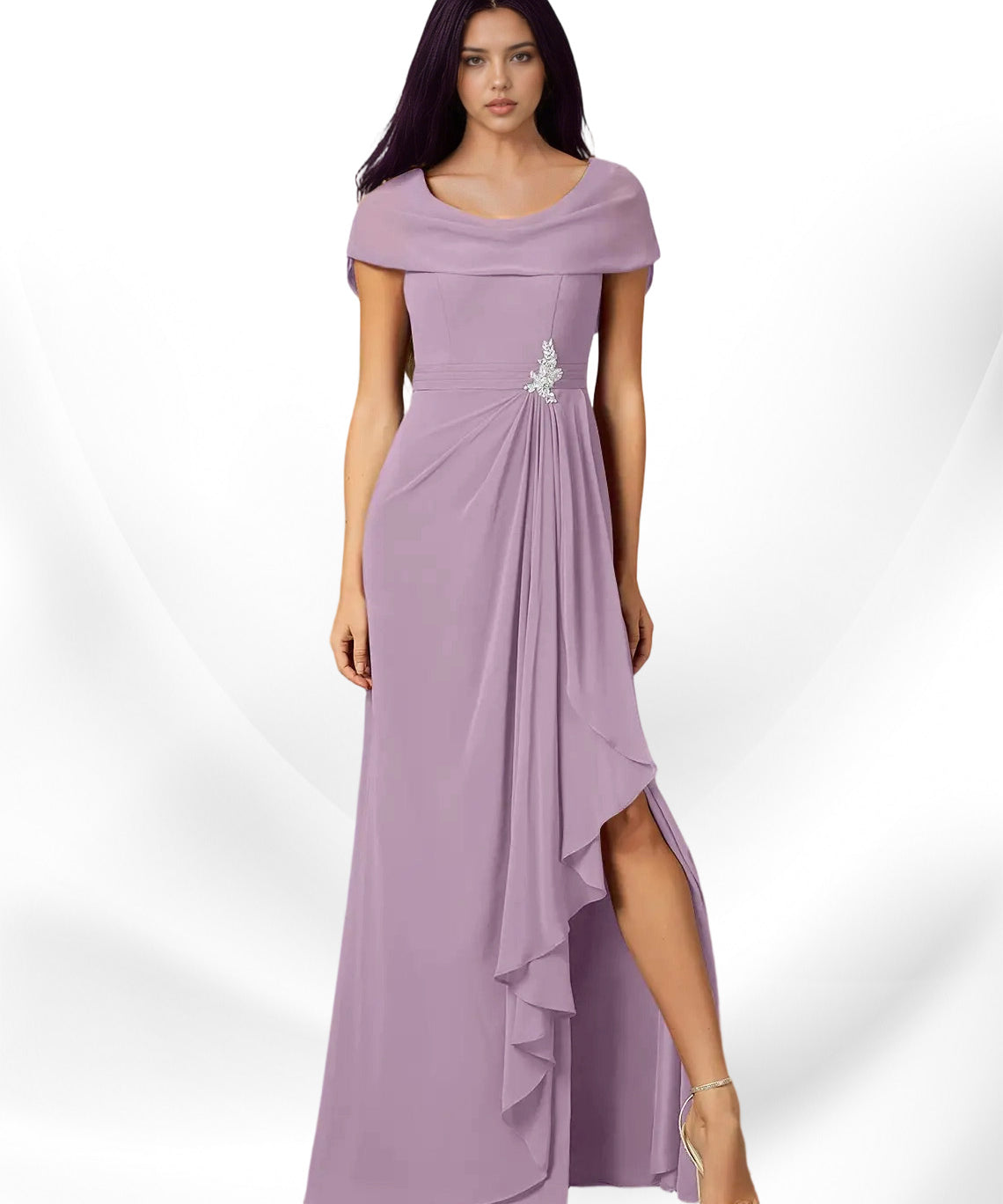 Augday Mary A-Line Side Slit Chiffon Dress