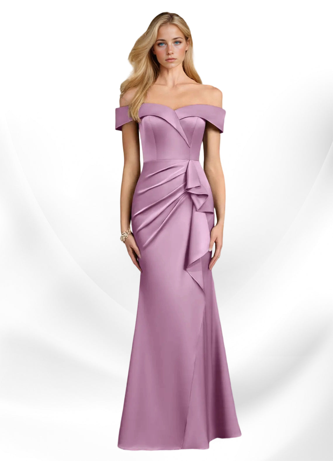 Augday Laredo Mermaid Off the Shoulder Stretch Satin Dress