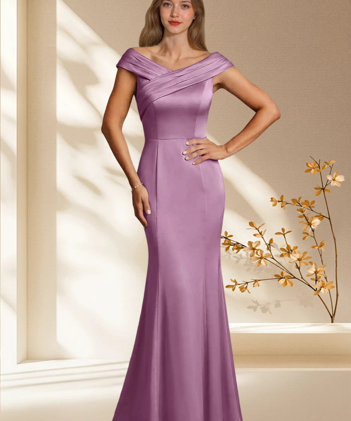 Augday Aberdeen Sheath Pleated Stretch Satin Dress