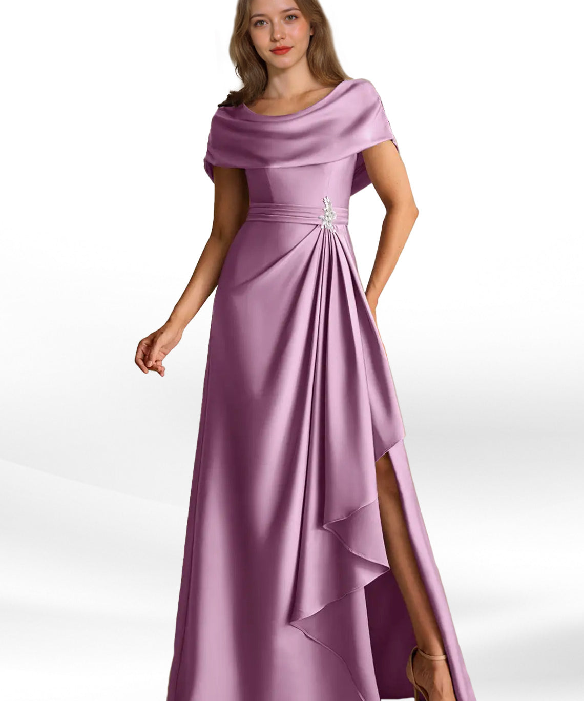 Augday Branford A-Line Pleated Stretch Satin Dress