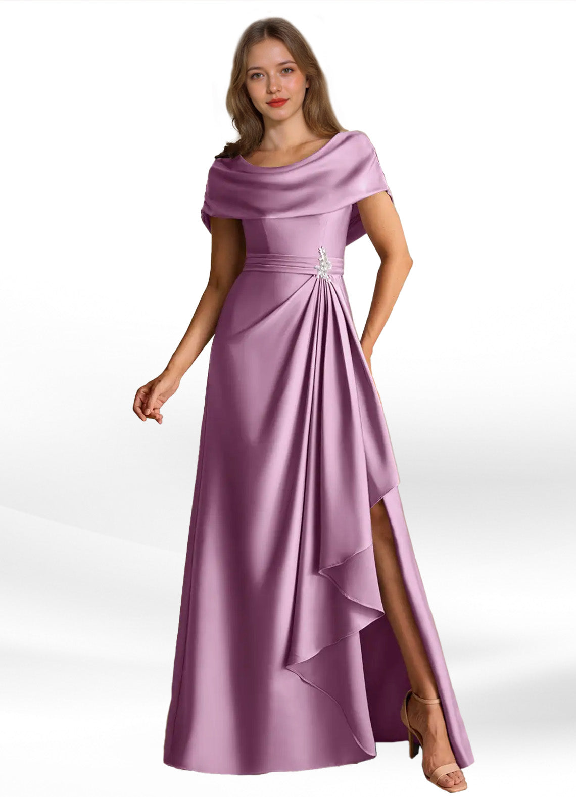 Augday Branford A-Line Pleated Stretch Satin Dress