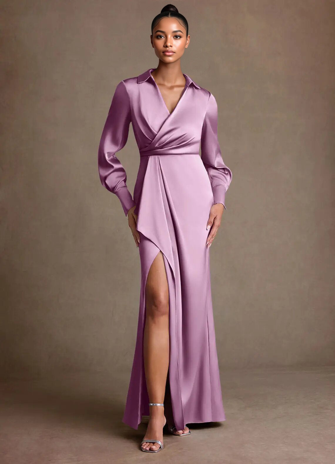 Augday Jacinta Sheath Pleated Stretch Satin Dress