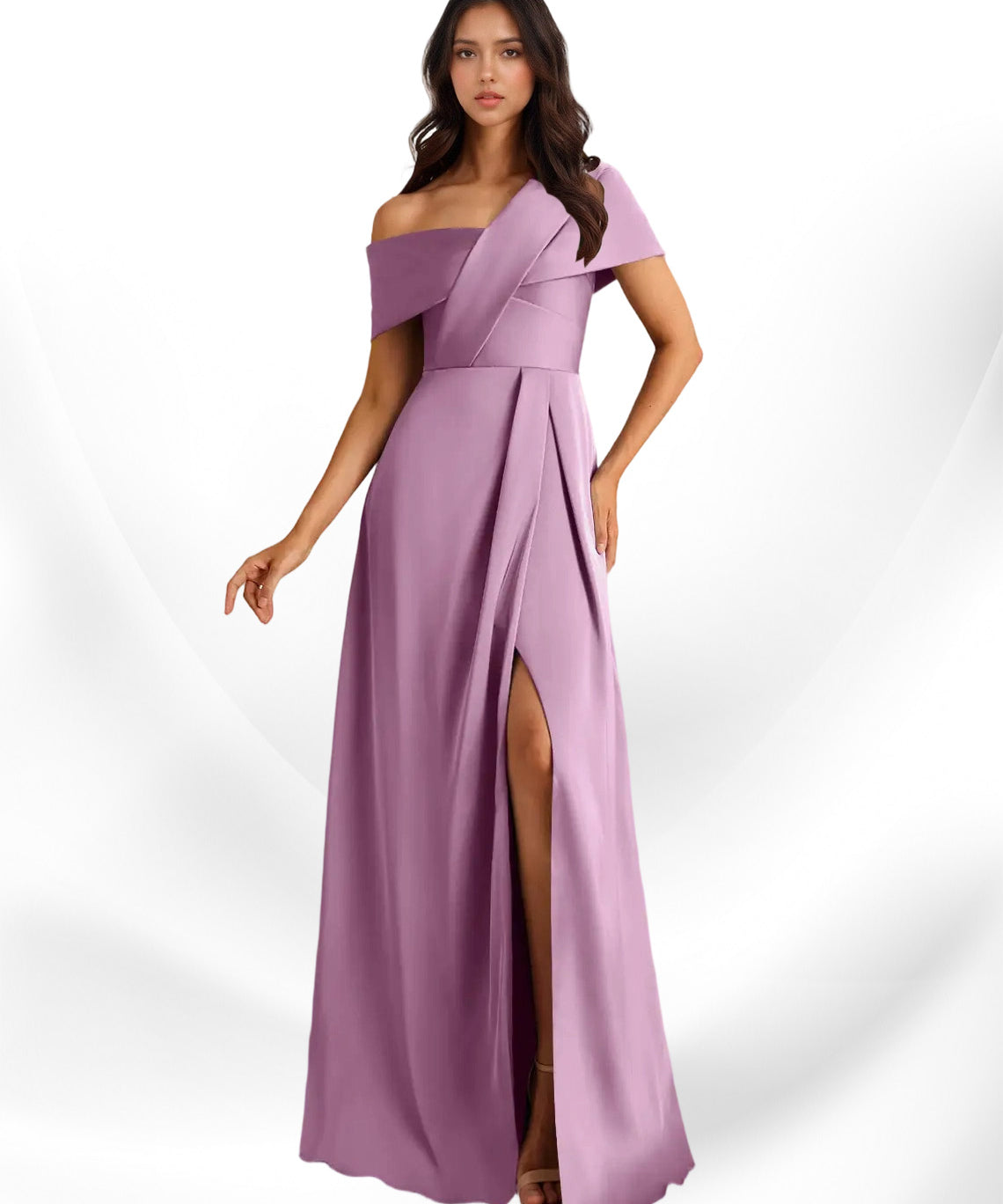Augday Milton A-Line Pleated Stretch Satin Dress