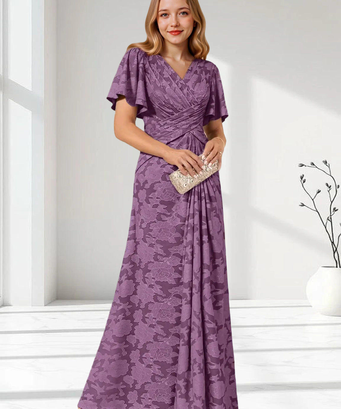 Augday Emmeline Pleated Floral Burnout Dress