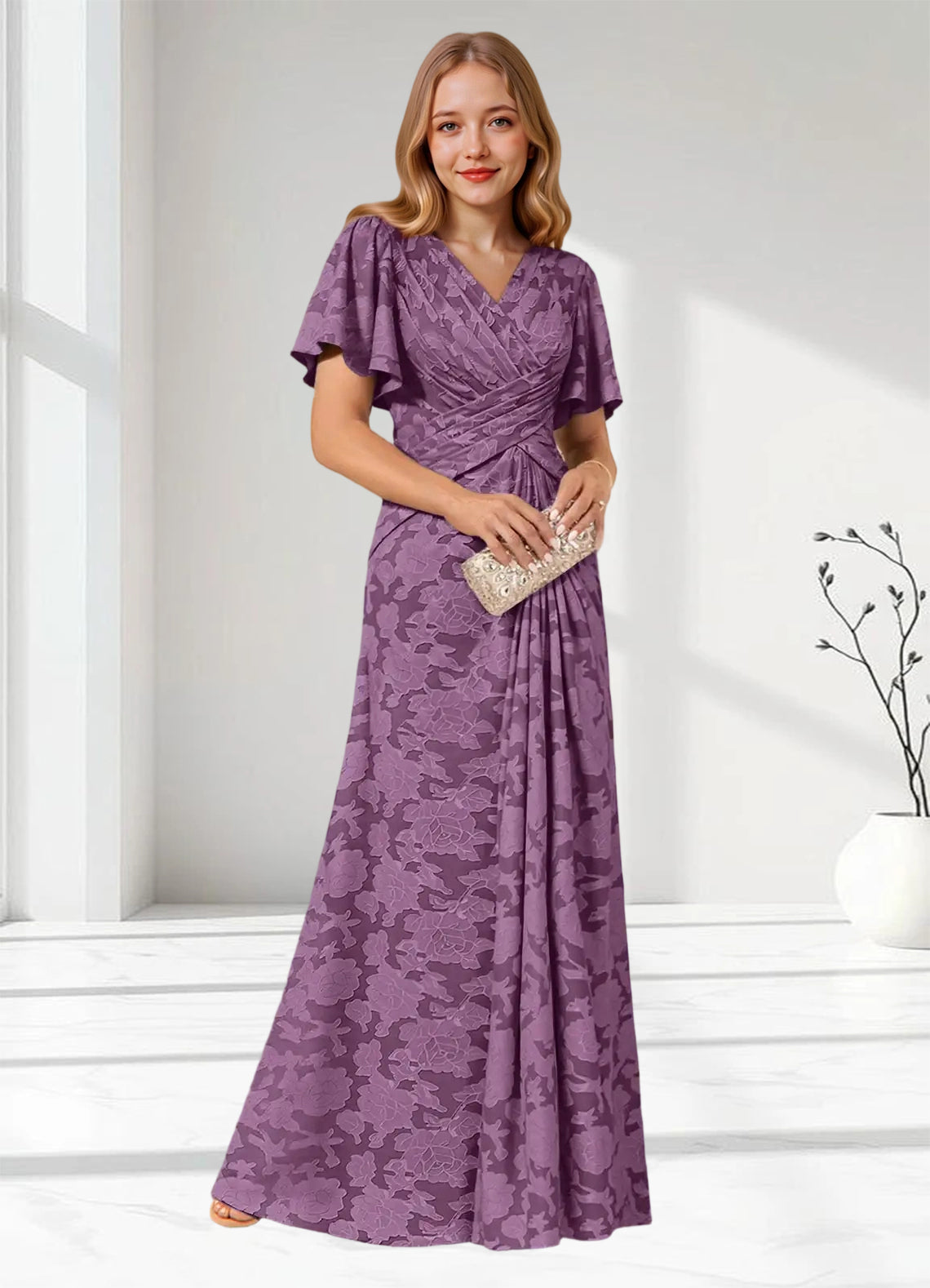 Augday Emmeline Pleated Floral Burnout Dress