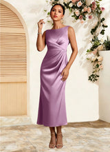 Augday Mazhe A-Line Pleated Stretch Satin Dress