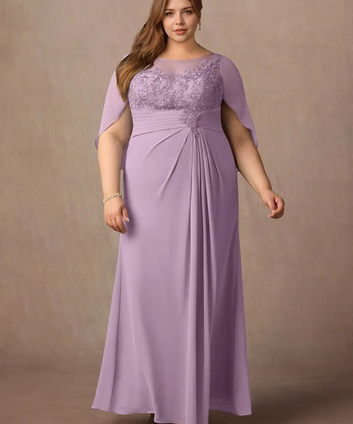 Augday Hera Mother of the Bride Dresses A-Line Lace Capelet Chiffon Dress Plus Size