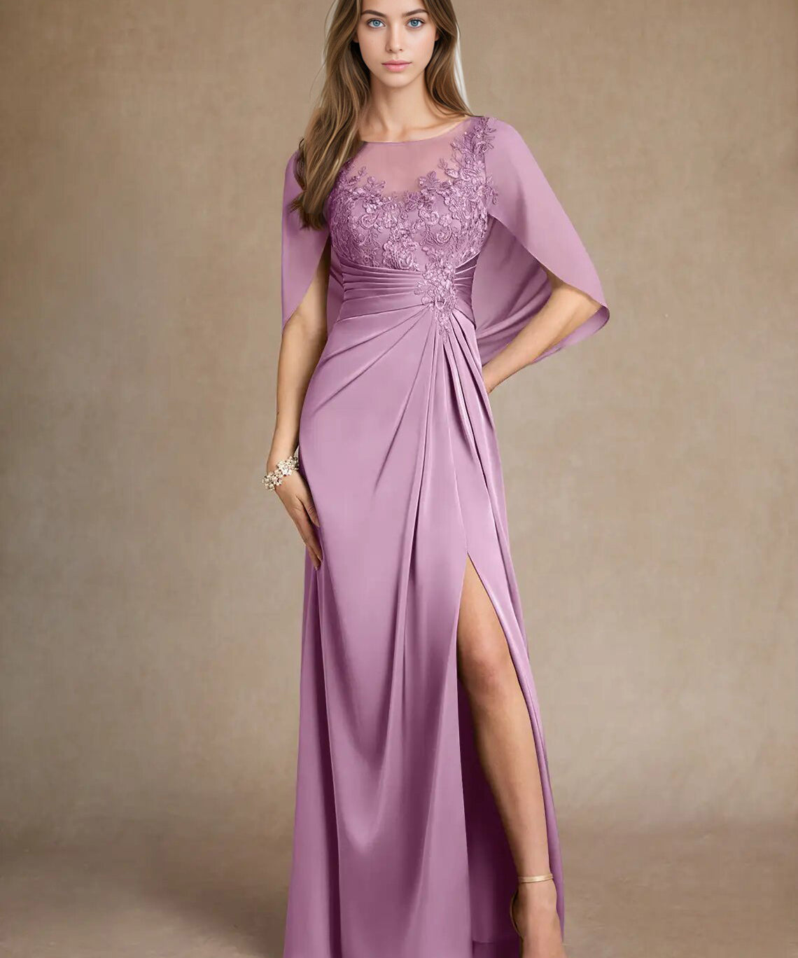 Augday Hera Mother of the Bride Dresses A-Line Lace Stretch Satin Dress