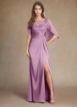 Augday Hera Mother of the Bride Dresses A-Line Lace Stretch Satin Dress