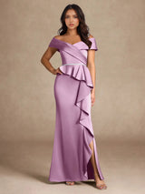 Augday Mermaid Off the Shoulder Stretch Satin Dress