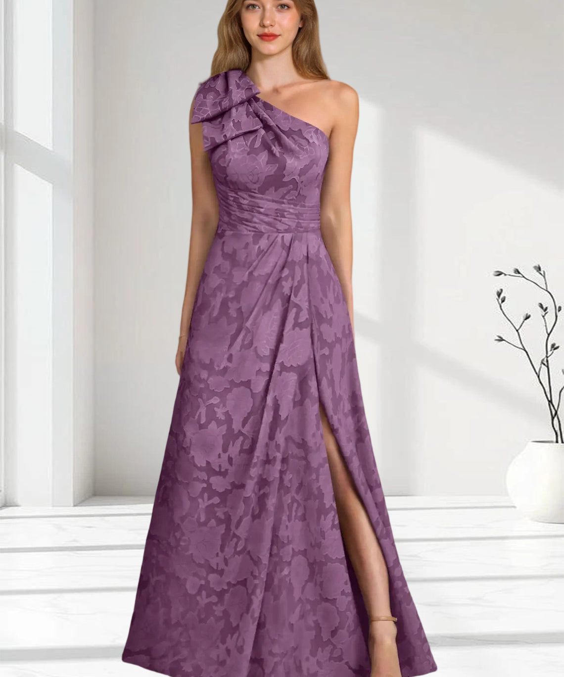 Augday Easton Ball-Gown One Shoulder Floral Burnout Dress
