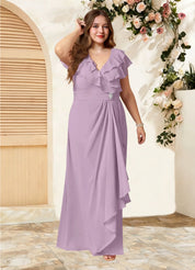 Augday Snapdragon A-Line V-Neck Ruched Chiffon Dress