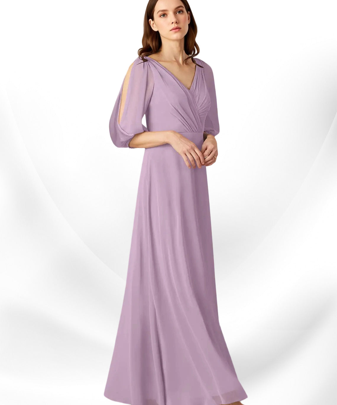 Augday Bronwyn A-Line V-Neck Ruched Chiffon Dress