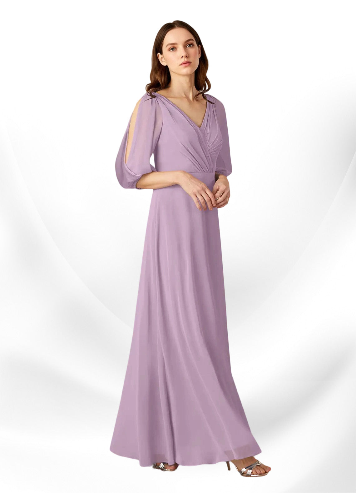 Augday Bronwyn A-Line V-Neck Ruched Chiffon Dress