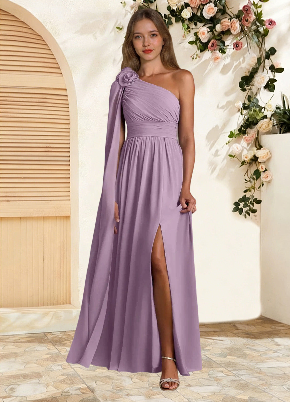 Augday Lancaster A-Line One Shoulder Chiffon Dress