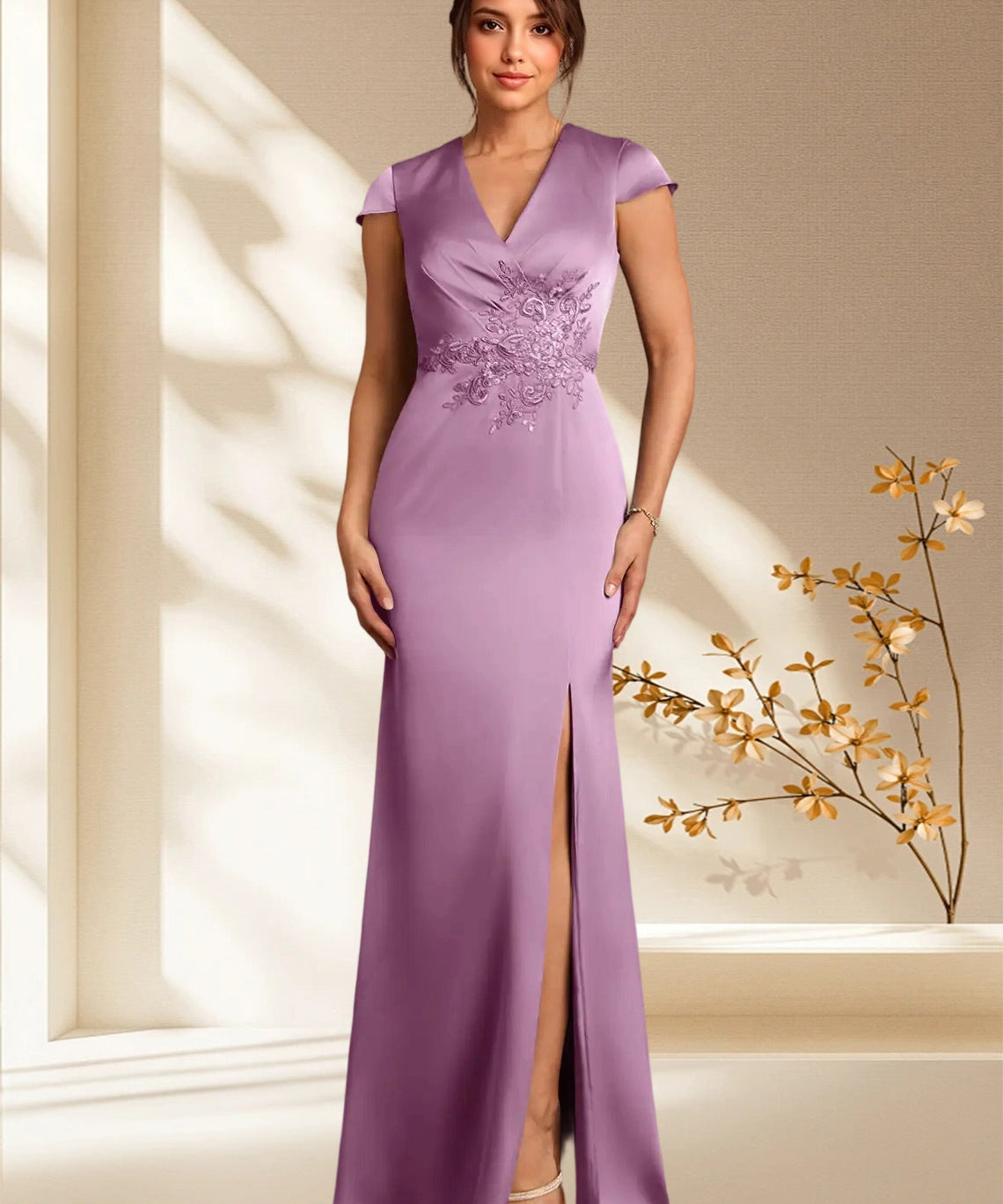 Augday Rilda Sheath Lace Stretch Satin Dress