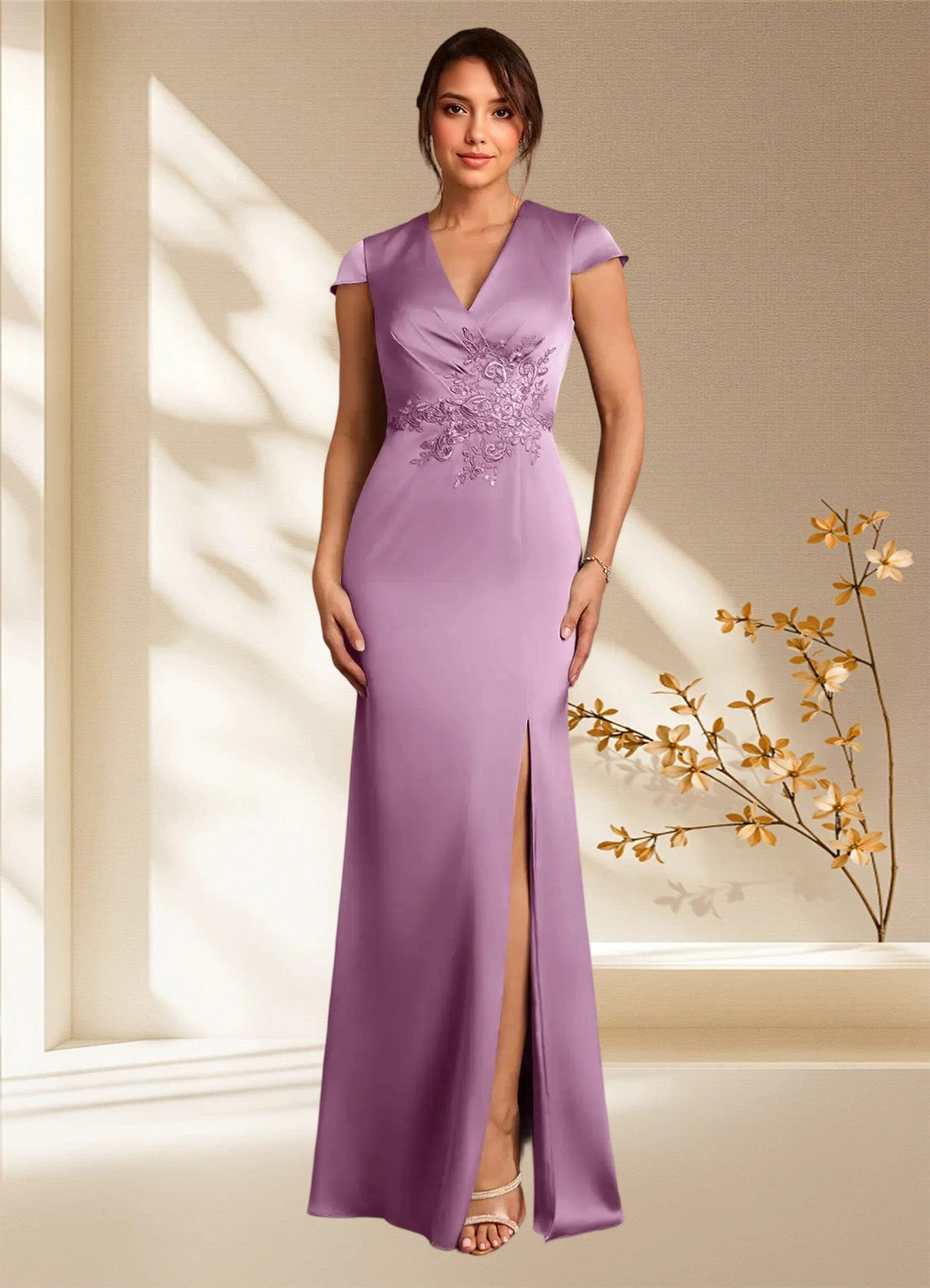 Augday Rilda Sheath Lace Stretch Satin Dress