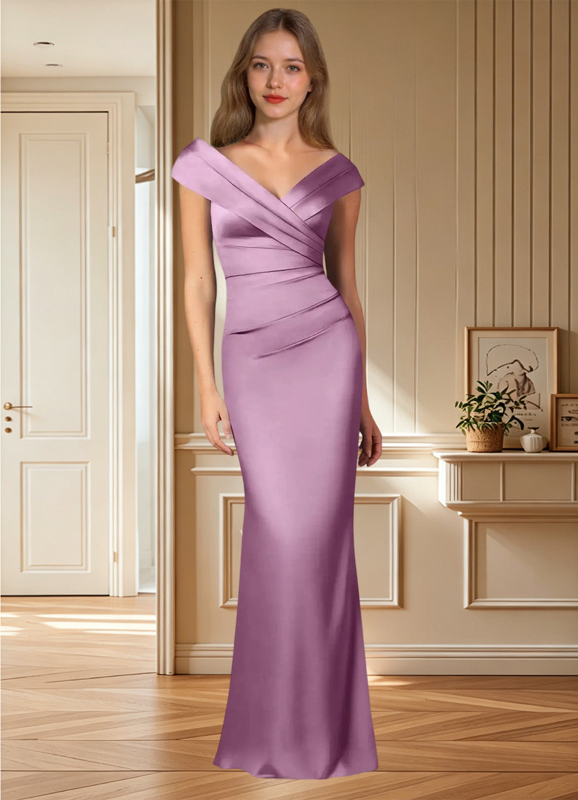 Augday Ludlow Mermaid Pleated Stretch Satin Dress