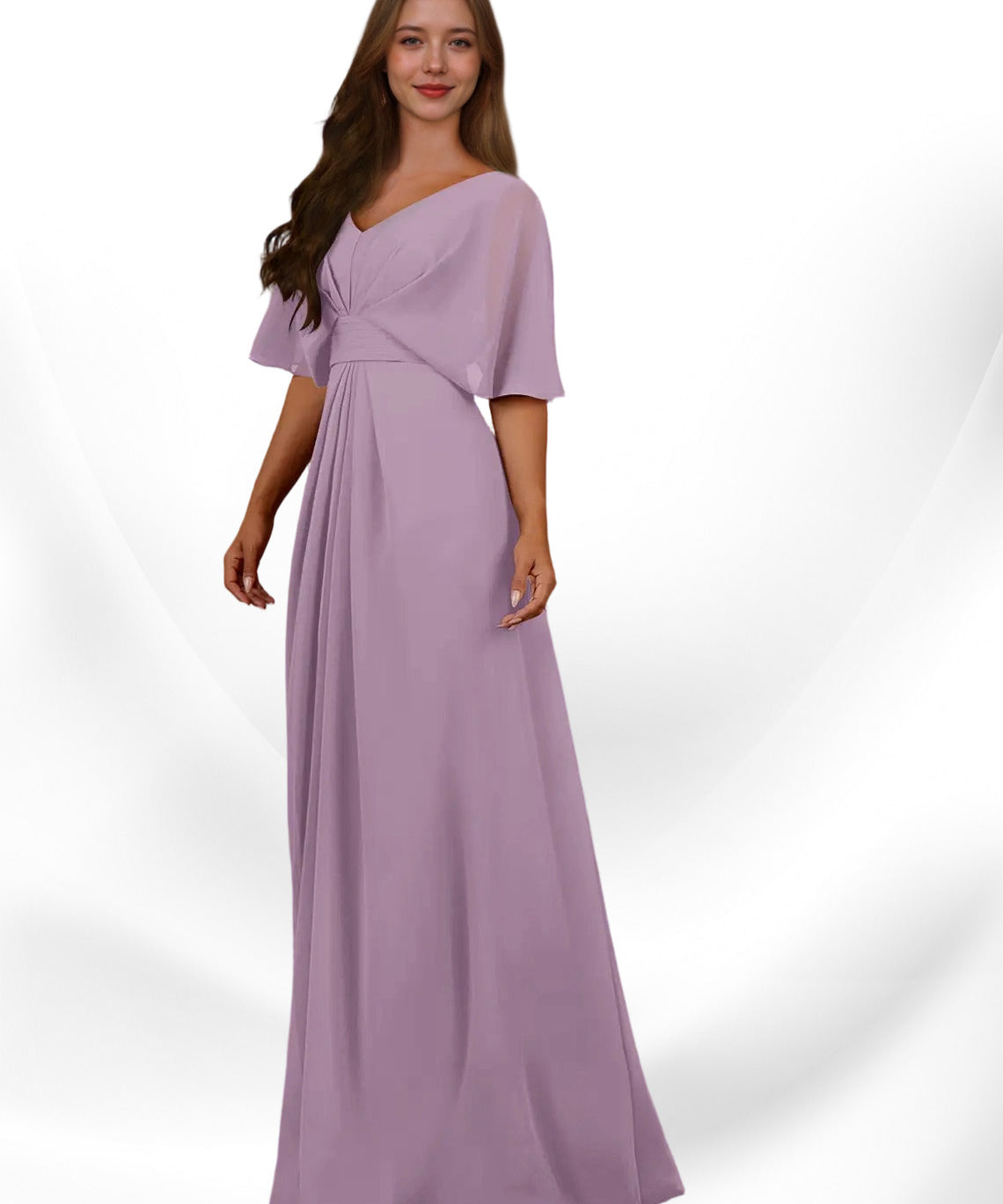 Augday Oksana A-Line V-Neck Pleated Chiffon Dress