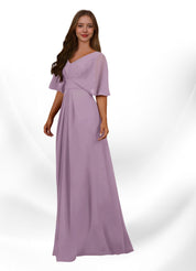 Augday Oksana A-Line V-Neck Pleated Chiffon Dress