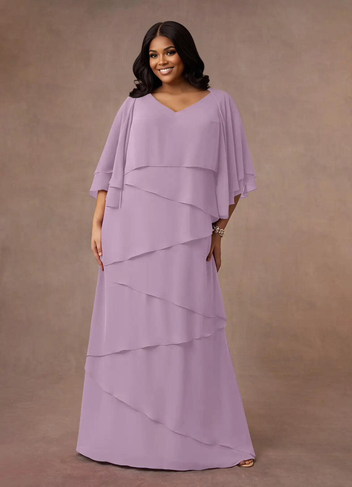 Augday OHara A-Line V-Neck Chiffon Dress Plus Size