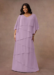 Augday OHara A-Line V-Neck Chiffon Dress Plus Size
