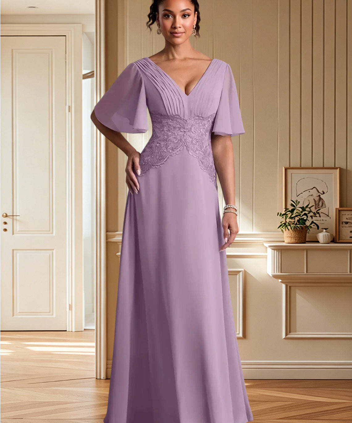 Augday Milliat A-Line Lace Chiffon Dress