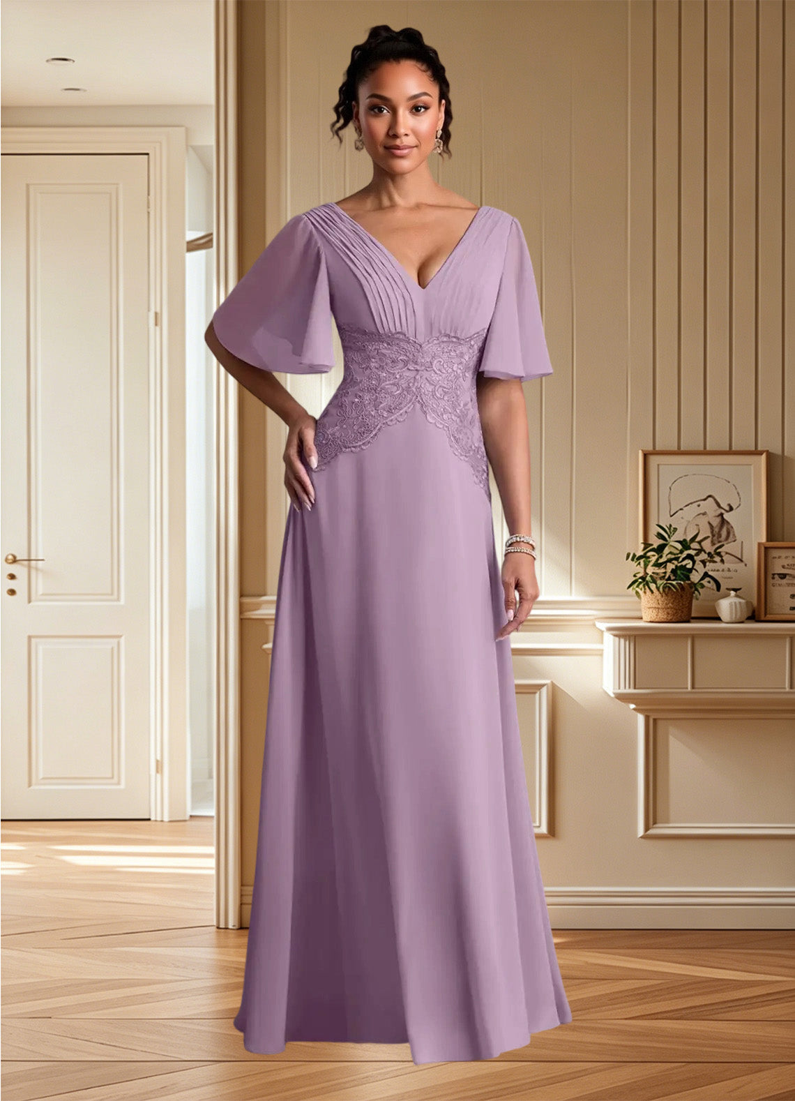 Augday Milliat A-Line Lace Chiffon Dress