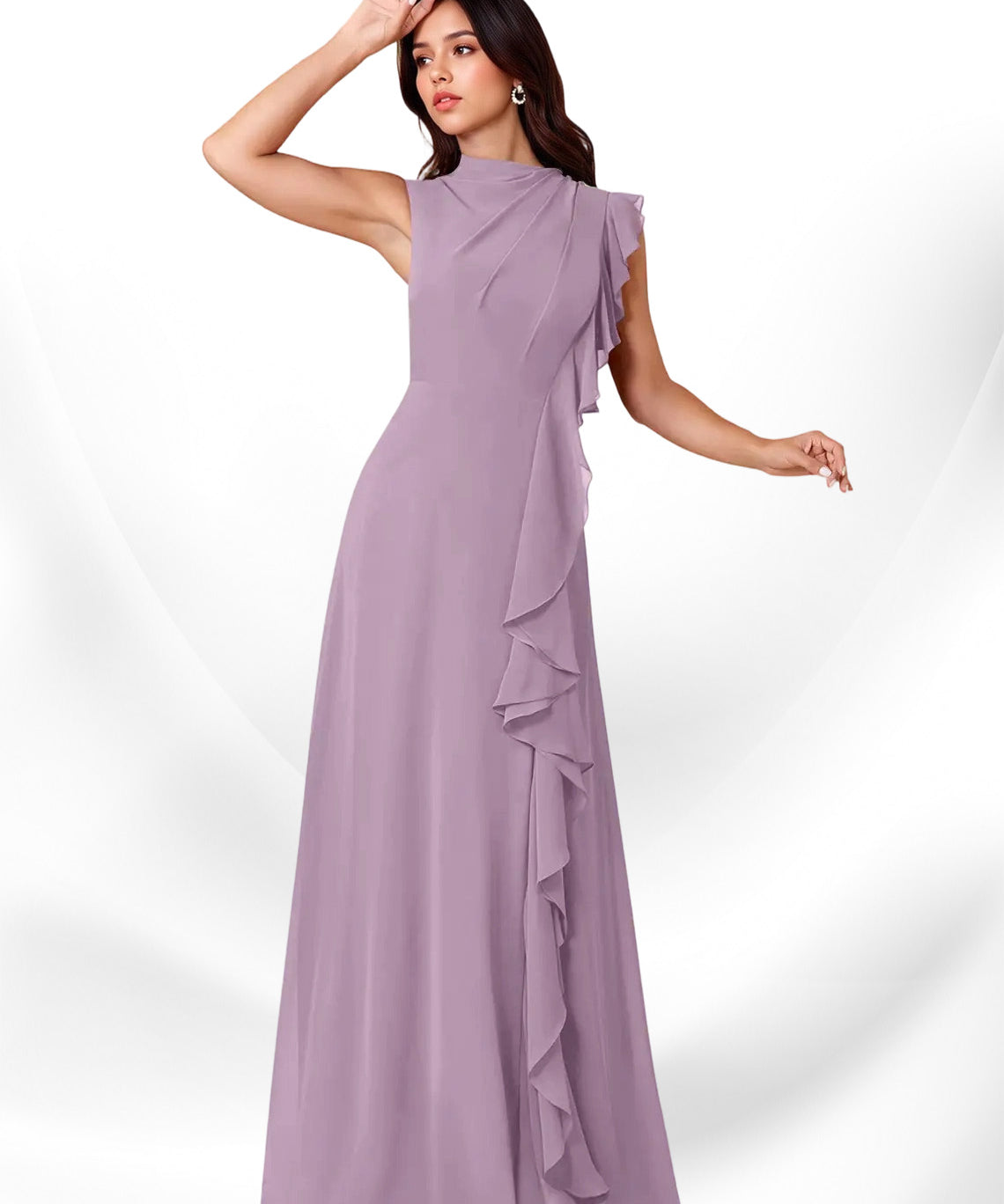 Augday Narine A-Line High Neckline Pleated Chiffon Dress